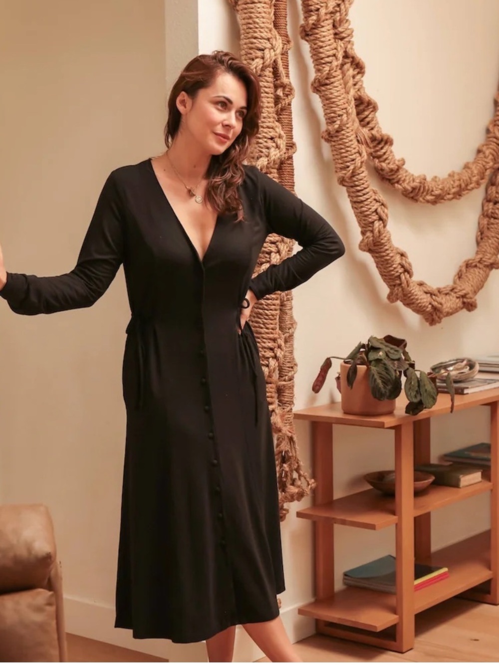 Oddbird Afet Micro Modal Button Front Midi Dress
Black NWT 2X Pockets